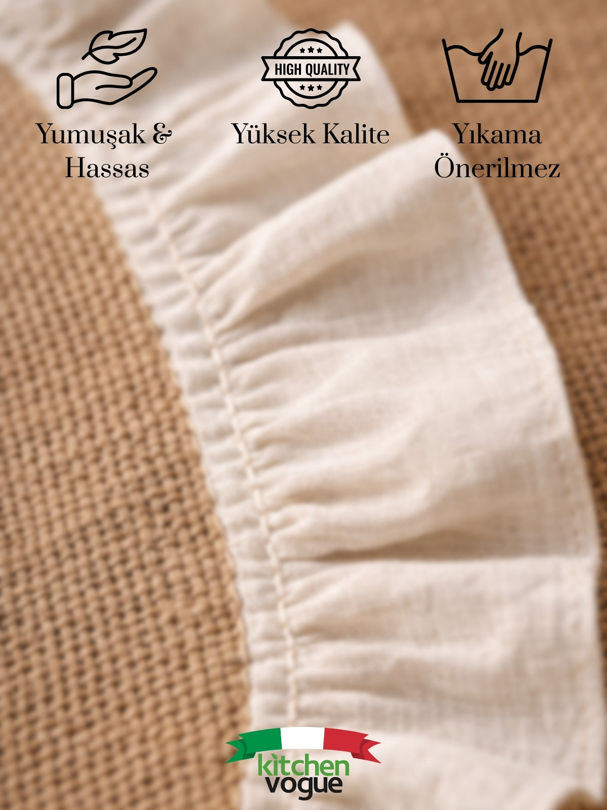 Bohem Hasır Fırfırlı Runner Masa Örtüsü – 40x150 cm Keten Detaylı