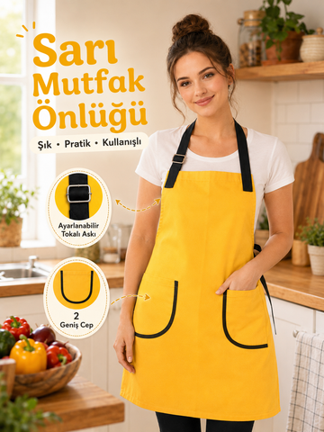 Mutfak Önlüğü Sarı – Su İtici, Leke Tutmaz Ayarlanabilir Cepli Önlük