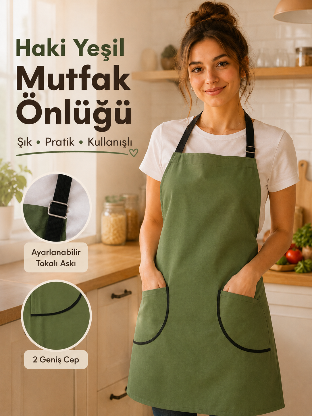 Mutfak Önlüğü Yeşil – Su İtici, Leke Tutmaz Ayarlanabilir Cepli Önlük