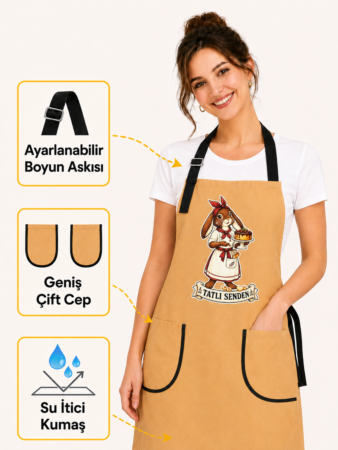2'li Çift Mutfak Önlüğü Seti – Kadın Erkek Baskılı Su İtici Önlük