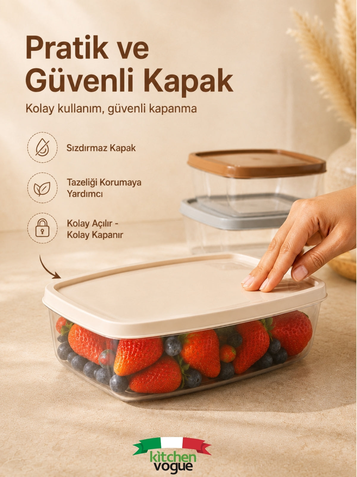 6’lı Bohem Plastik Saklama Kabı Seti – 6 Farklı Boy, Hava Geçirmez