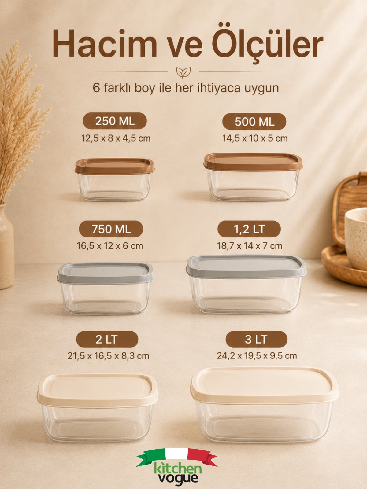 6’lı Bohem Plastik Saklama Kabı Seti – 6 Farklı Boy, Hava Geçirmez